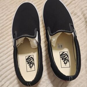 Vans Men's Black Slip-On Sneakers with White Trim
